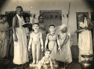 A Deity installation ceremony in progress, devotees dressing newly installed Deities - the rite Puri Goswami Maharaja was most sought after across the Gaudiya Math to perform