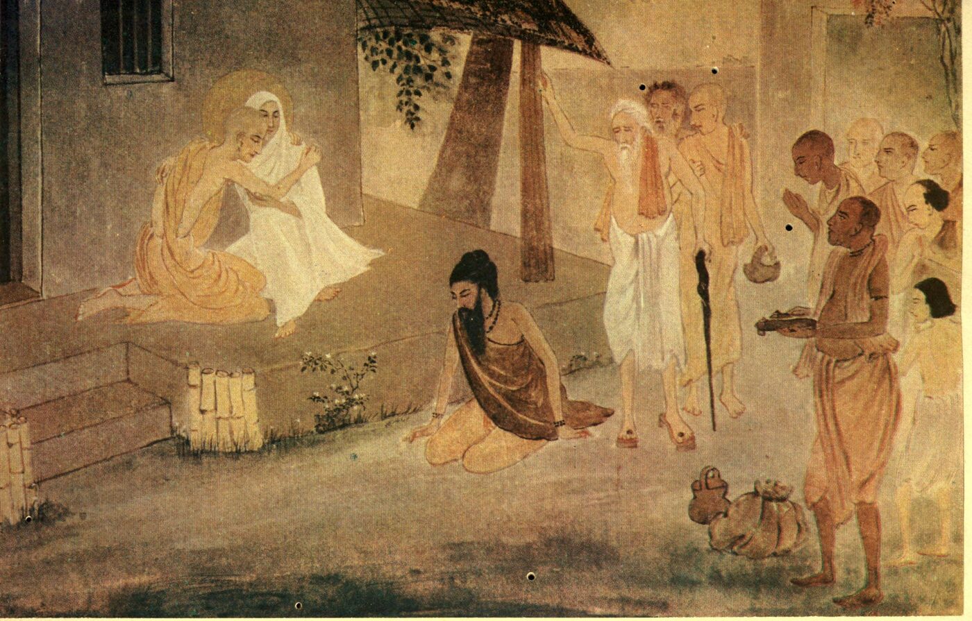 A domestic scene outside a Nabadwip house, from Jadunath Sarkar's 1922 study.