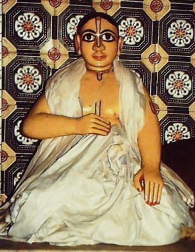 Traditional image of Srila Vakresvara Pandita, whose ecstatic dancing while a guest at Devananda Pandit's house in Kuliya opened Devananda's heart to Sri Chaitanya Mahaprabhu.