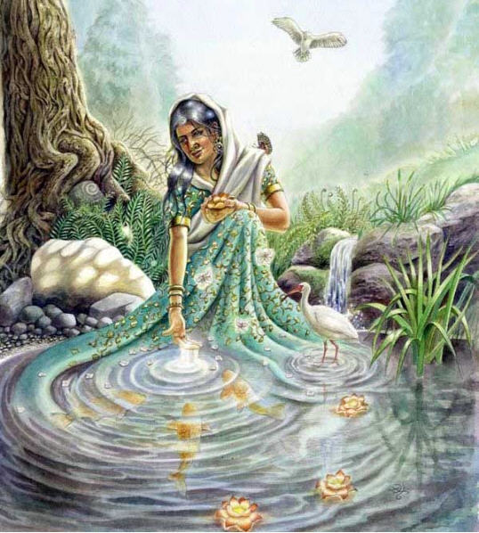 Sachi Devi bathing in the temple's Shveta-ganga tank on the night the Ganges is said to have flowed from Lord Jagannatha's own feet to meet her.