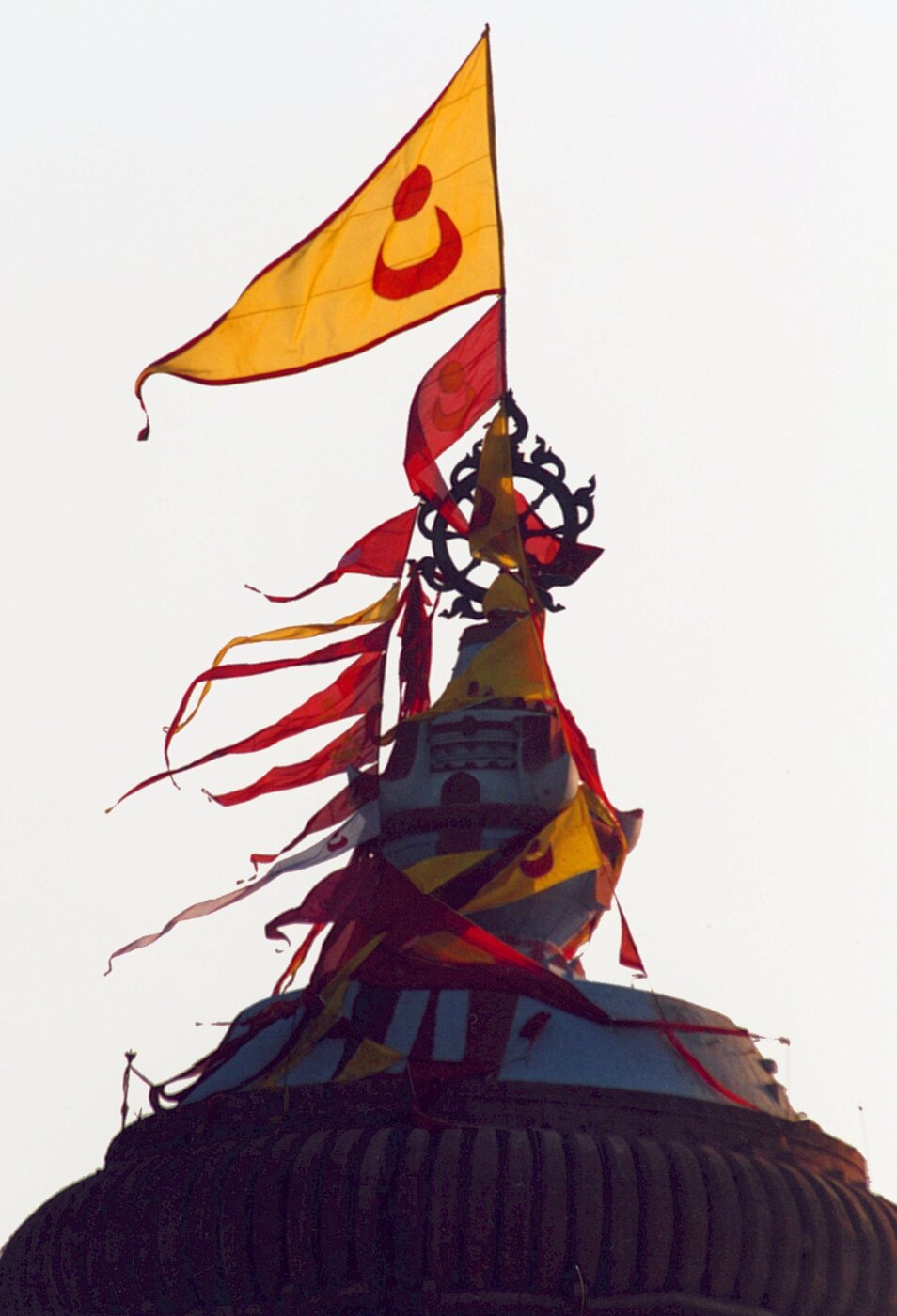 The chakra atop the Jagannatha temple at Puri, which Haridasa Thakura, barred from entering the temple itself, offered his obeisances to from a distance every day.