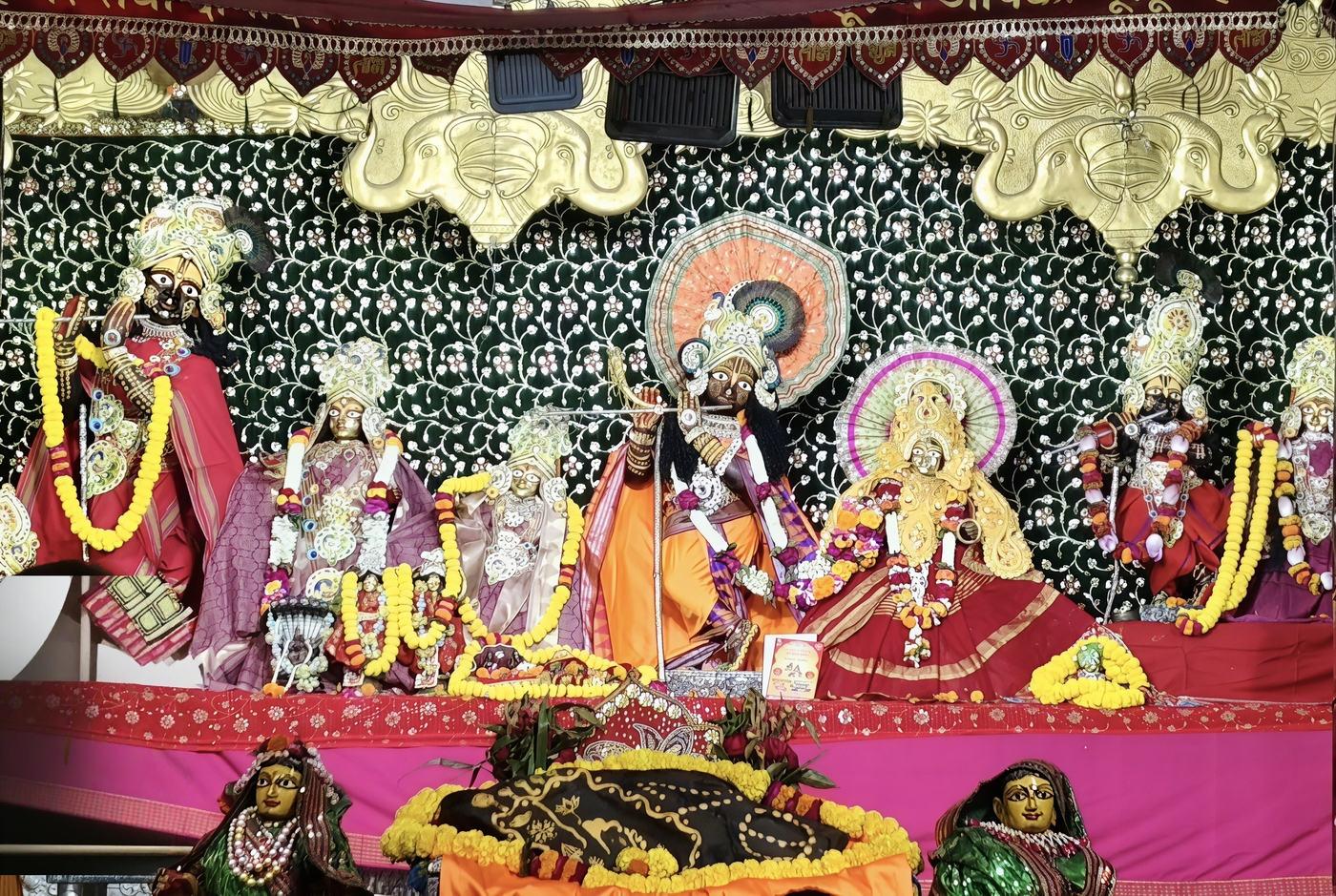 The deities at the Sri Radha-Damodara temple in Vrindavana, established by Jiva Goswami in 1542 and still an active center of worship and pilgrimage today.