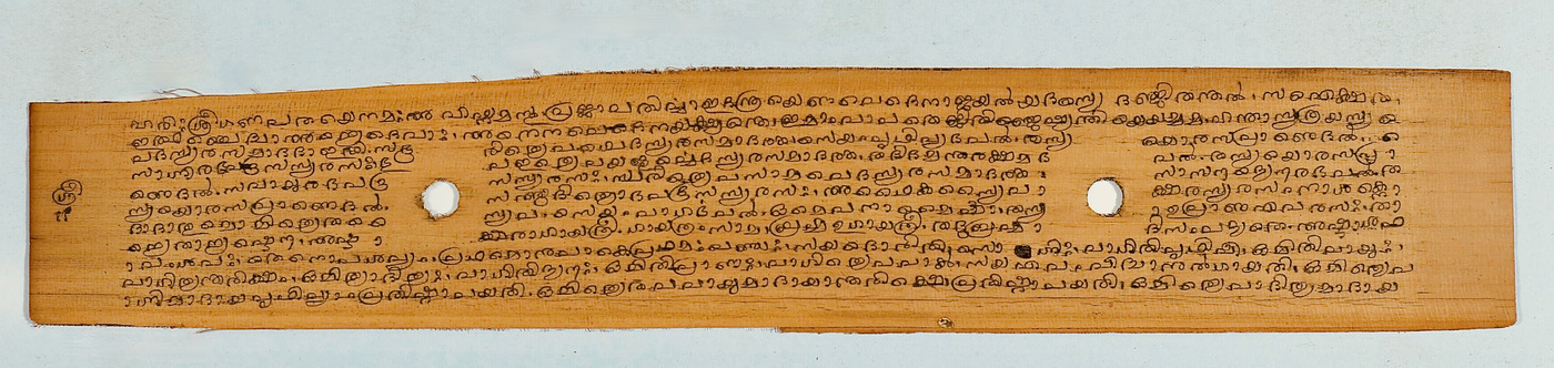 A Sanskrit manuscript of an Upanishad embedded in the Sama Veda, in Malayalam script, preserved at a Thrissur Hindu monastery — representative of the Vedic/Upanishadic literature this page's citations are drawn from.