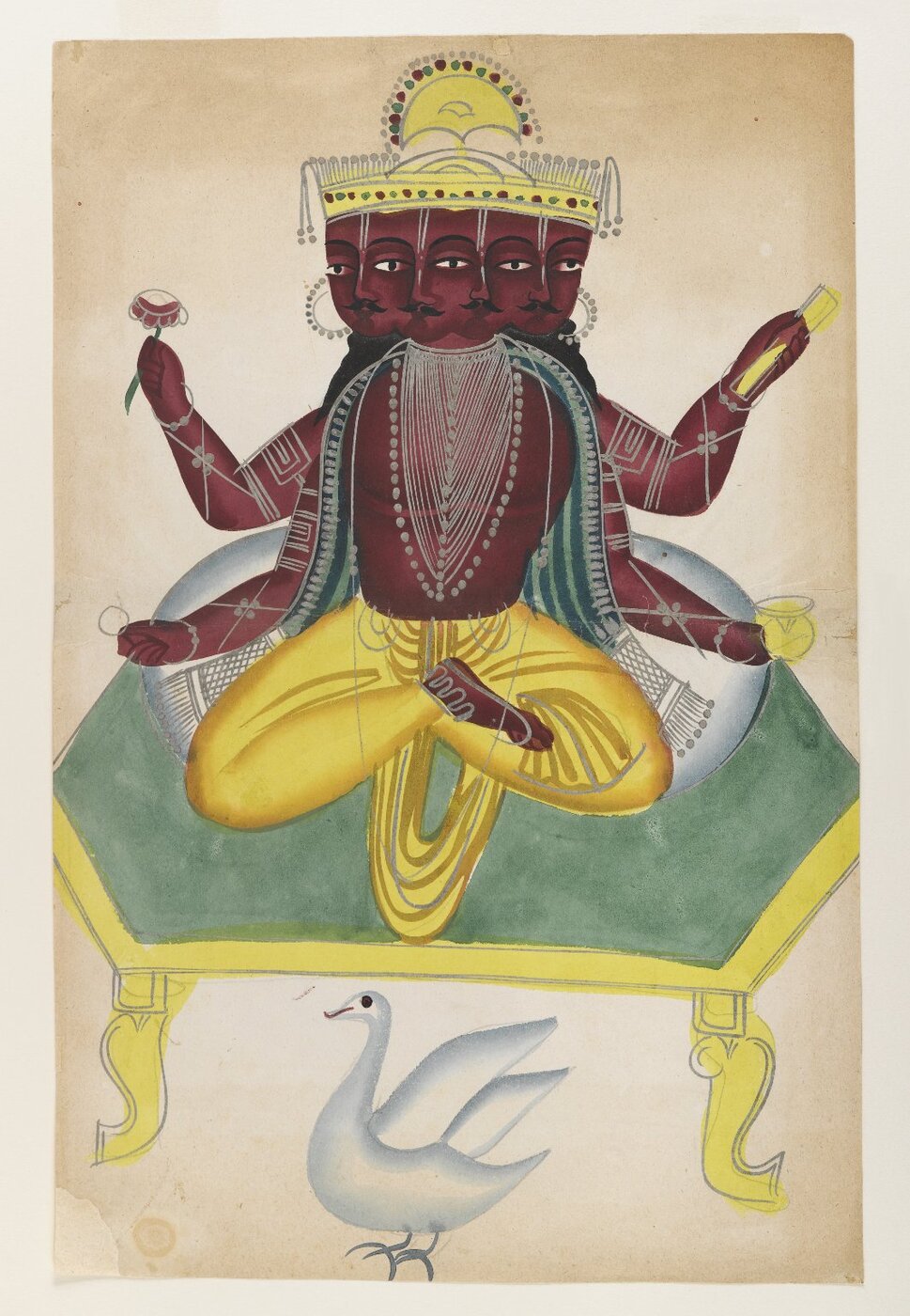 A Kalighat-style watercolour portrait of Brahma, held in the Brooklyn Museum.