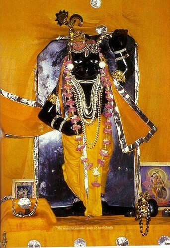 Sri Srinathji, the Deity now worshiped at Nathadvara, Rajasthan, which the Gaudiya Vaishnava tradition identifies as the same Gopala Deity Madhavendra Puri uncovered and installed on Govardhana Hill.
