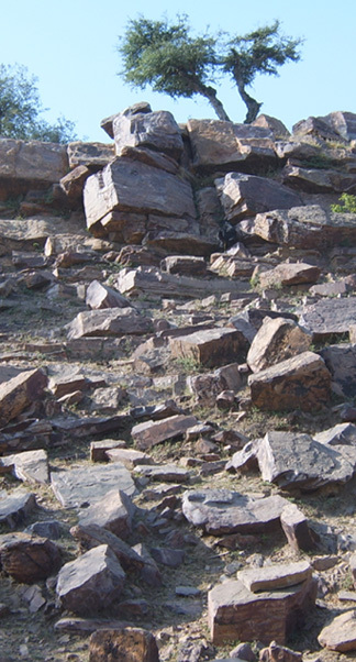 Govardhan Hill in Vrindavana, the site where Madhavendra Puri circumambulated, bathed at Govinda-kunda, and later uncovered the buried Gopala Deity.