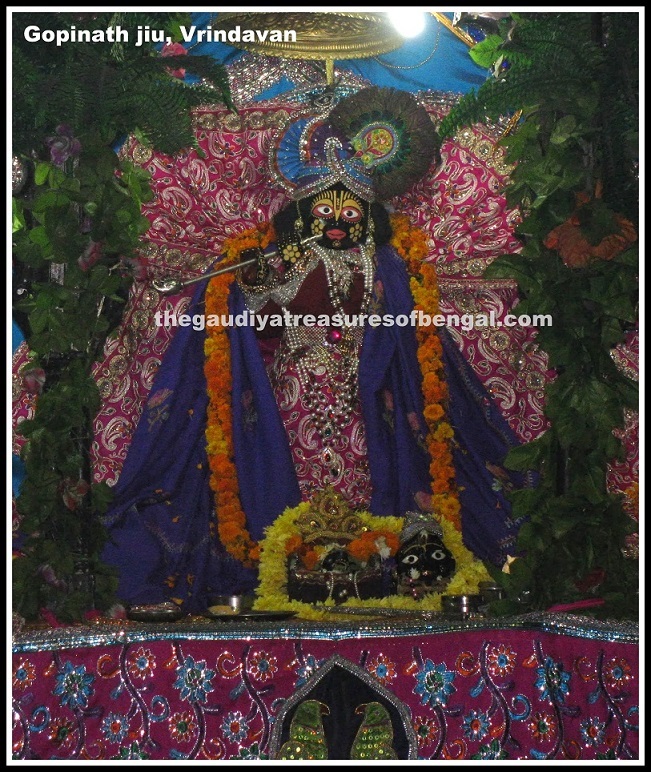 A close-up view of Sri Gopinatha jiu's face, captioned by this source as the Vrindavana Deity. Note for honesty: the same photograph also circulates on gaudiyahistory.iskcondesiretree.com captioned instead as the Jaipur Deity, so this site 