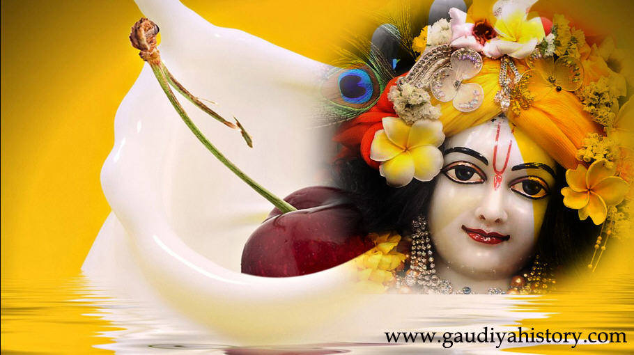 A devotional image of Sri Gaurachandra (the youthful Chaitanya Mahaprabhu) with milk and fruit, used by Gaudiya History to illustrate Parameshvara Modaka's page; no individual portrait of Parameshvara Modaka himself survives, so this image 