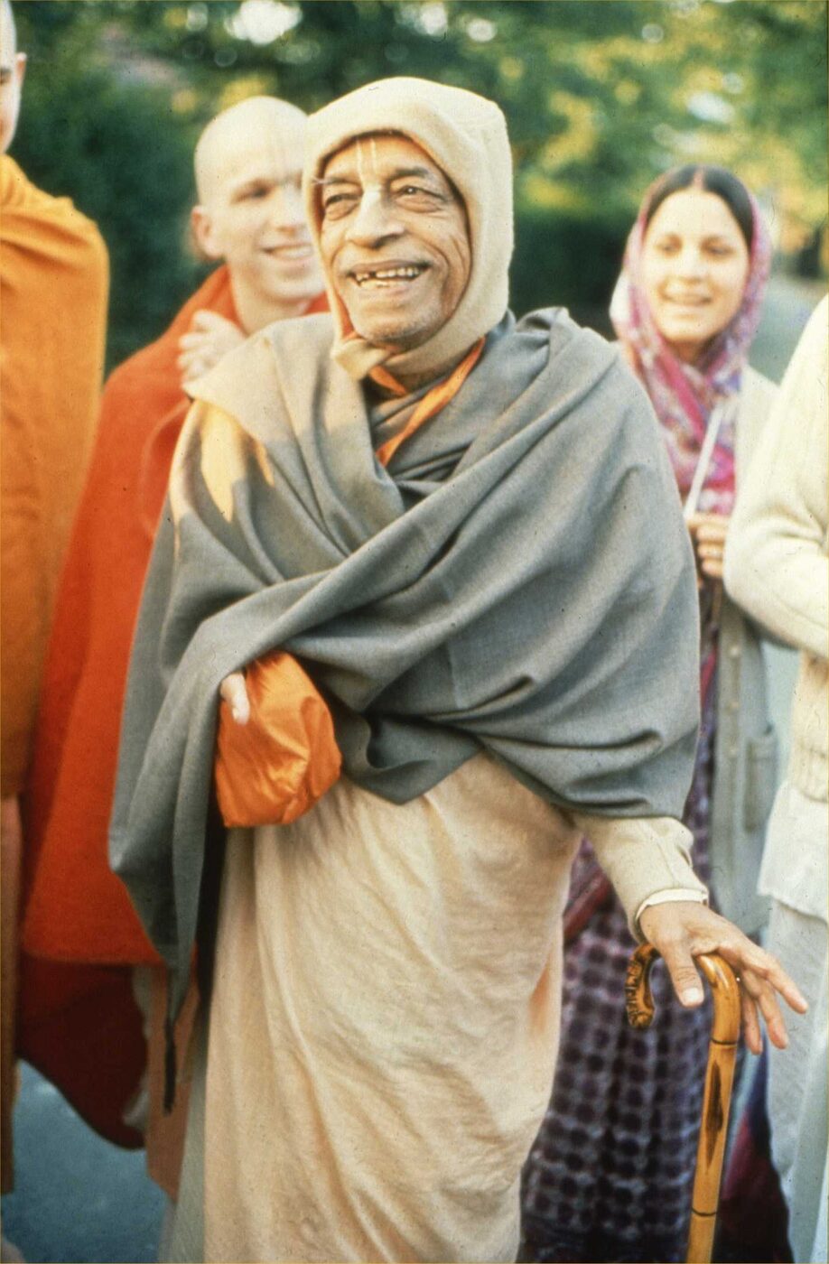 Srila Prabhupada on a morning walk with his disciples in Germany, June 1974.