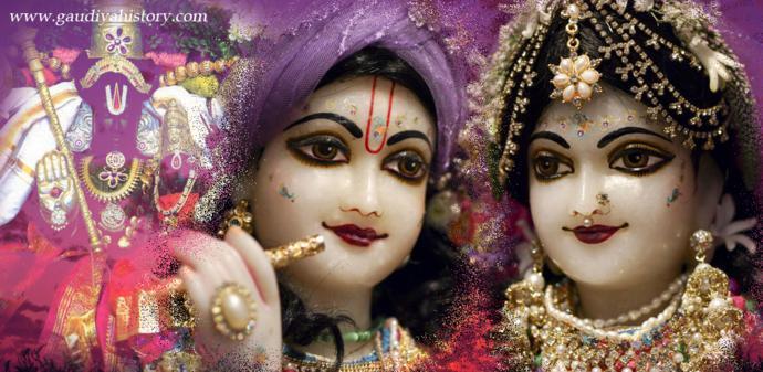Sri Sri Lakshmi-Narayana Pirumala alongside Sri Sri Radha-Gopinatha Deities at Radhadesh, ISKCON Belgium - a visual pairing of the two forms of worship between which Prabodhananda and his brothers turned during Sri Chaitanya Mahaprabhu's st
