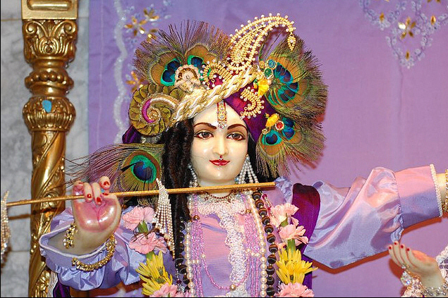Sri Vrindavana Natabara, a Krishna Deity at ISKCON Columbus, Ohio, playing the flute - representing the Lord of Vrindavana whose glories Prabodhananda Saraswati's verses continue to be quoted in praise of today.