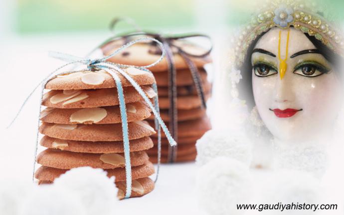 Devotional artwork representing Raghava Pandit's lifelong service of preparing food offerings for the Deity of Krishna.
