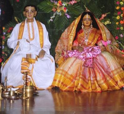 Deity murtis of Jagannatha Mishra, Sachi Devi and the infant Nimai enshrined at Yogapith, the site of Sri Chaitanya Mahaprabhu's birth in Sridhama Mayapur.