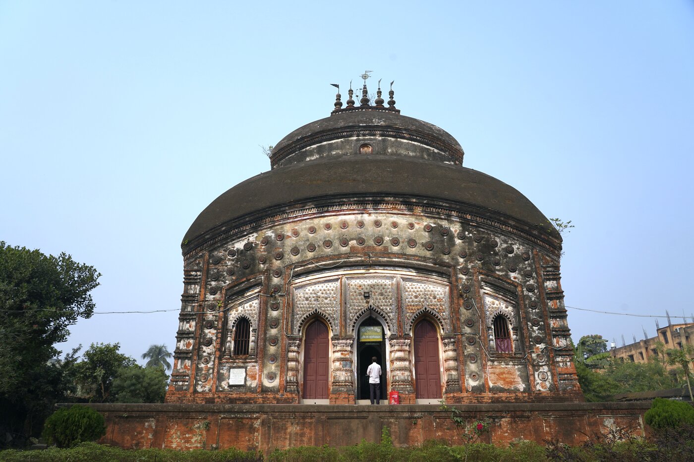 Another view of the Sri Krishna Raya Jiu temple at Kanchrapara, rebuilt in 1785-86 by the Mallick brothers and still standing on the site of Shrinatha Pandita's original foundation.