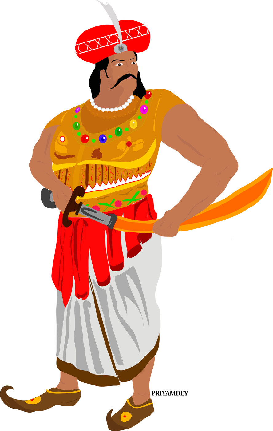 Modern illustration of Vira Hambira (Bir Hambir Malla), the bandit-king of Vishnupura converted to Vaishnavism by Shrinivasa Acharya