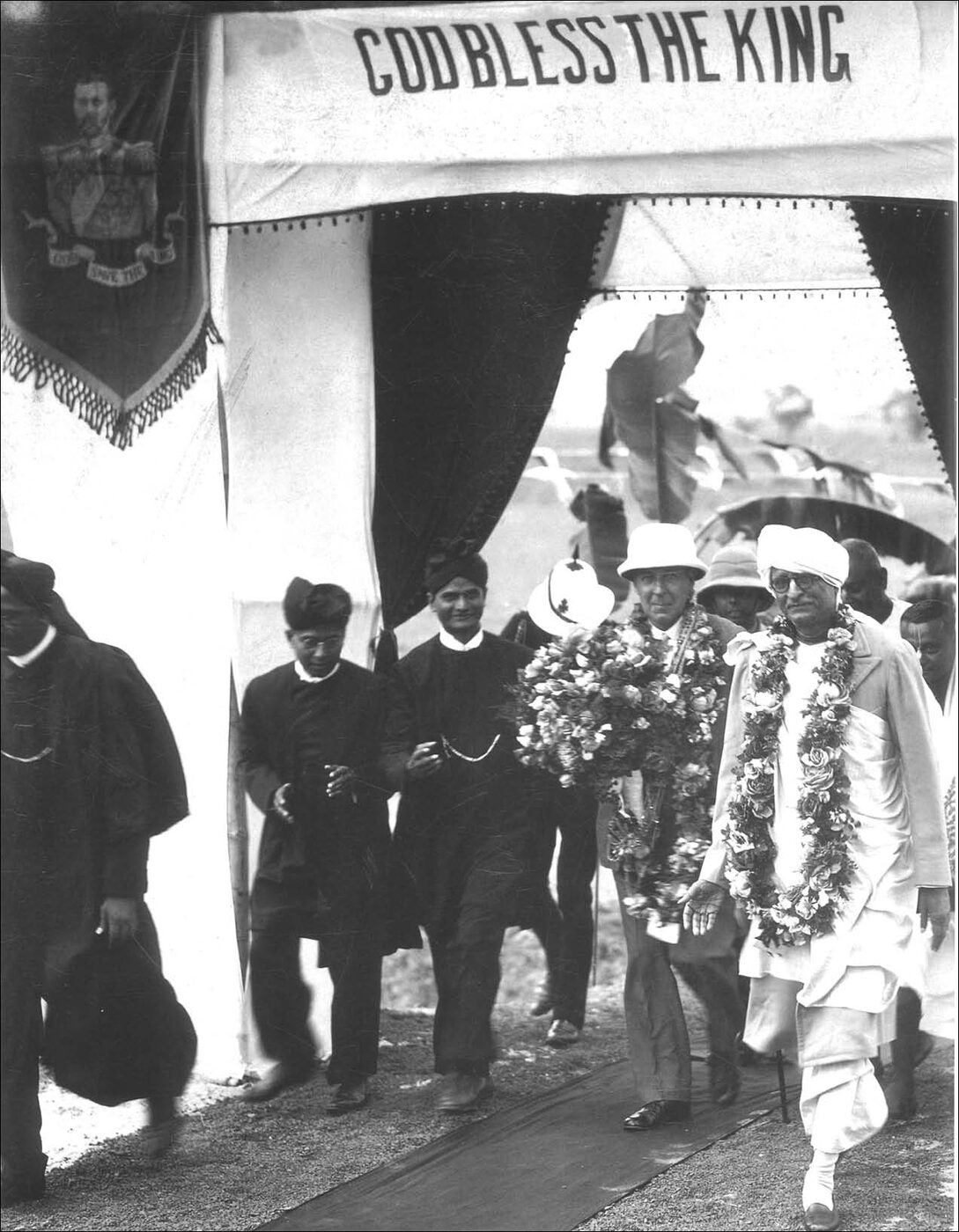 Bhaktisiddhanta Sarasvati with John Anderson, Governor of Bengal, before 1937 -- illustrating the Gaudiya Math's public standing during this era