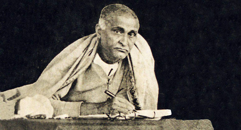 Bhaktisiddhanta Sarasvati editing a Gaudiya publication, before 1937