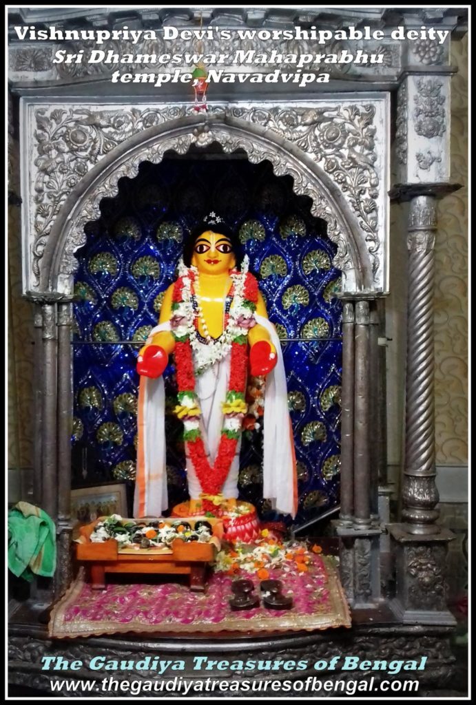 The Dhameshvar Mahaprabhu Deity at Navadwip - the neem-wood image of Gauranga that Vamsivadana Thakura is credited with establishing at its present home, and into whose base his own name is said to be carved.