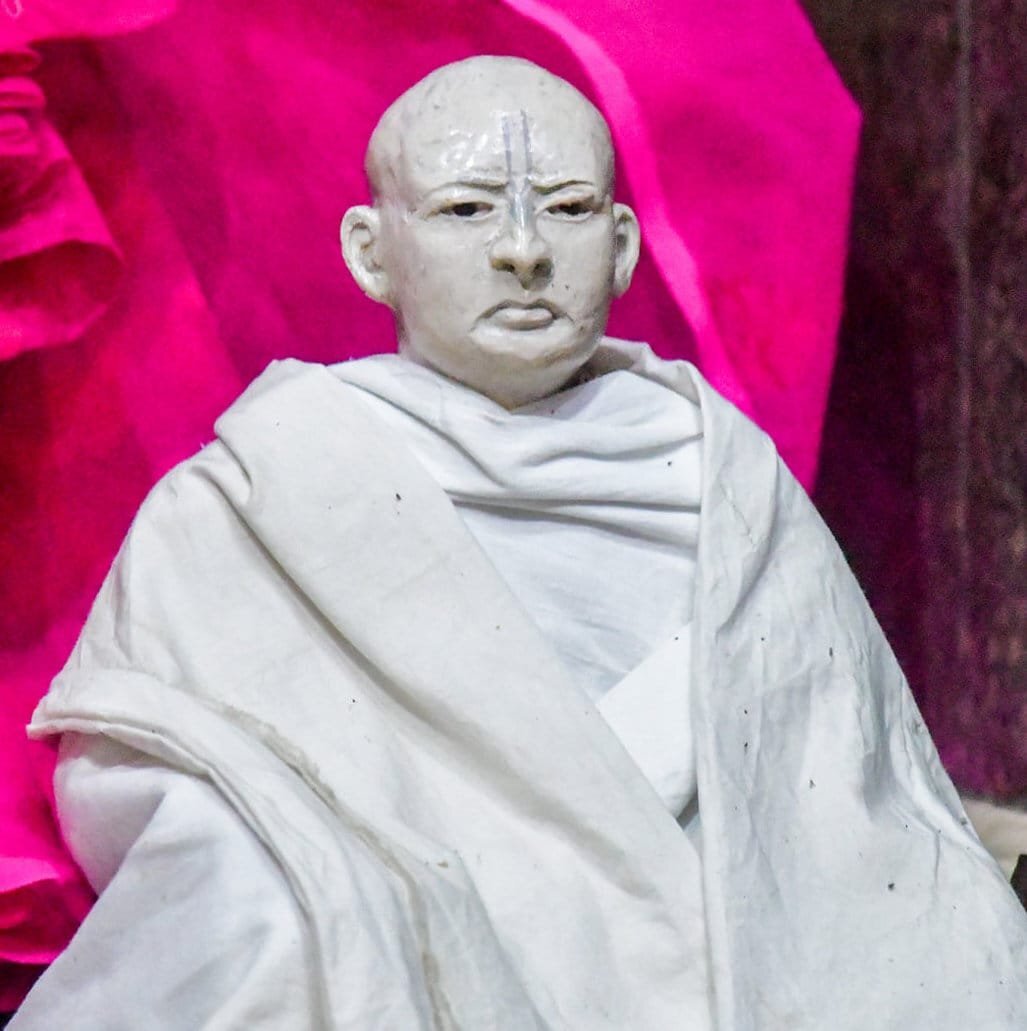 A murti at the memorial shrine marking Vrindavana Dasa Thakura's birthplace in Mamagachi, immediately beside the site of Vasudeva Datta's Madana-gopala temple.