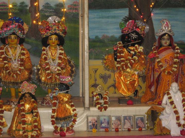 The Gaura-Nitai and Radha-Krishna Deities worshiped today at Vrindavana Dasa Thakura's temple in Mamgachi.