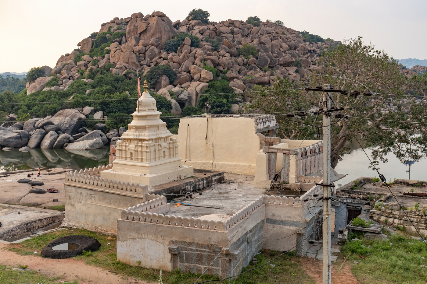 The Sri Yantrodharaka Hanuman Temple at Hampi, on the bank of the Tungabhadra river, founded by Vyasa Tirtha