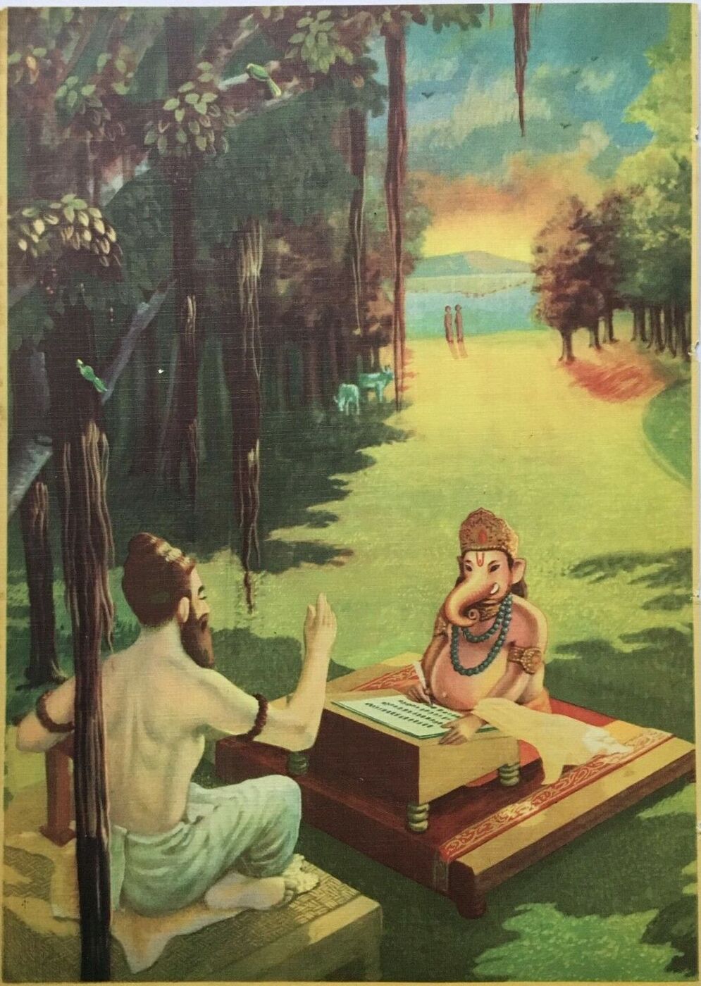 Early twentieth-century print depicting the sage Veda Vyasa dictating the Mahabharata.
