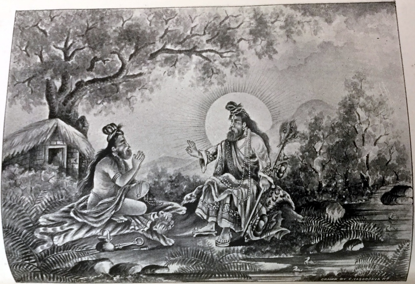 Illustration of Narada Muni instructing Vyasadeva, from a century-old illustrated edition of Srimad-Bhagavatam.