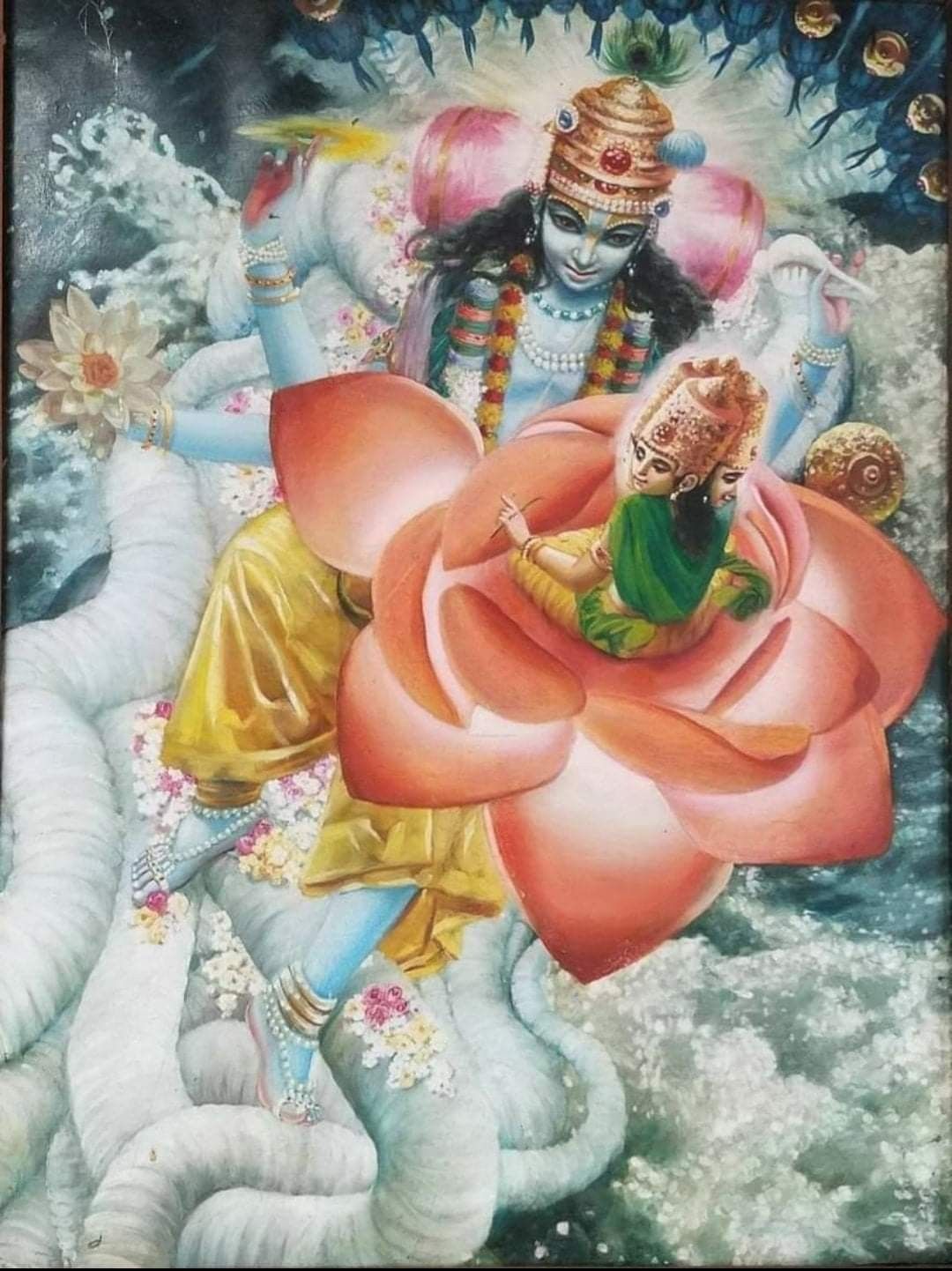 Appearance of the Lord Brahma on the lotus flower from the navel of Lord Vishnu