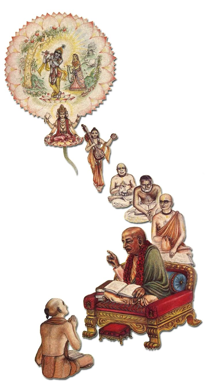 Lord Brahma is the first spiritual master in the Brahma-Madhva-Gaudiya Sampradaya, receiving divine knowledge directly from Lord Krishna and passing it down through disciplic succession.