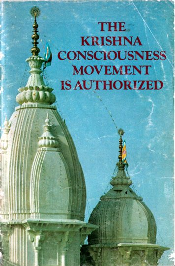 The Krishna Consciousness Movement Is Authorized